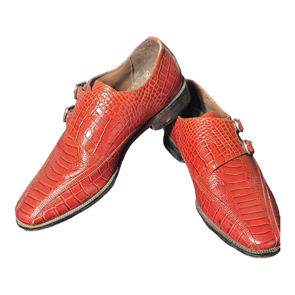 Stacy Adams Crocodile Monk Strap Dress Shoes Size 7‎ M Red SB1